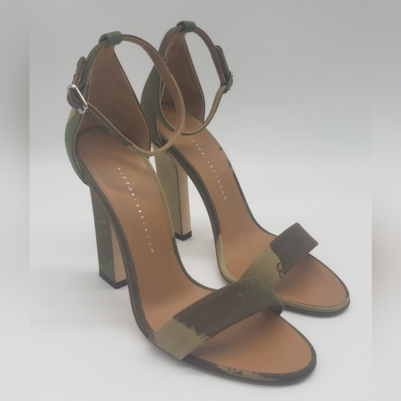 1236- Victoria Beckman Sandals Size 36EU 5.5 US Army Colors - Picture 1 of 6